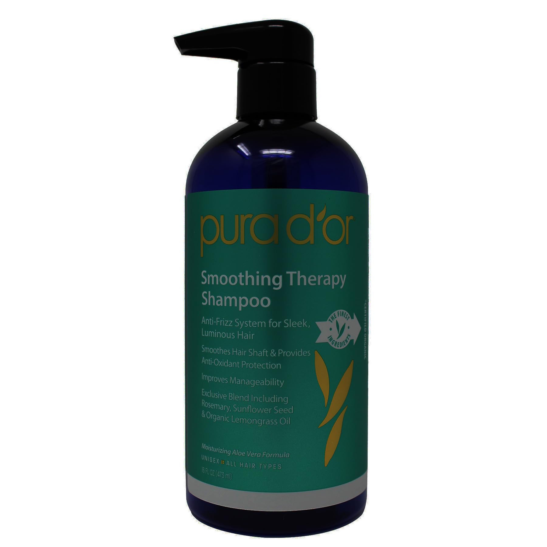 PURA D'OR Smoothing Therapy Shampoo (16oz) Anti-Frizz Straightening Shampoo for Dull, Dry, Brittle Hair (Packaging may vay)