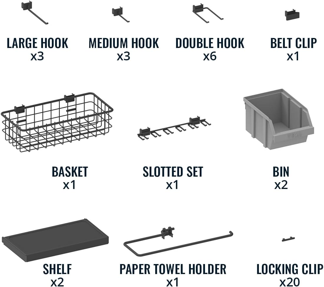 Metal Pegboard Power Tool Organizer, Garage Wall Storage, 3 Panel Pegboard Wall Mount Organizer, Includes 20 Storage Attachments, Solid Steel Holds 450 lbs, 51 in. x 32 in.