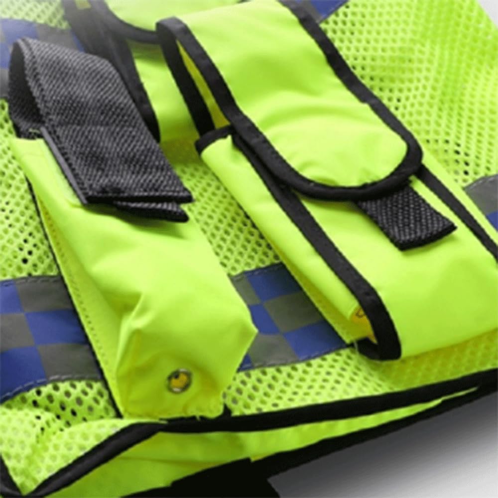 Gilet di sicurezza a maglia ad alta visibilità con tasche multiple, regolabile, Gilet di sicurezza per la polizia di traffico con strisce riflettenti, Giallo