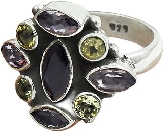 Genuine Amethyst & Citrine Gemstone Ring, Solid 925 Sterling Silver, Natural Healing Stones, Multiple Stone Womens Ring, Gothic Ring, Cocktail Ring, November February Birthstone Ring