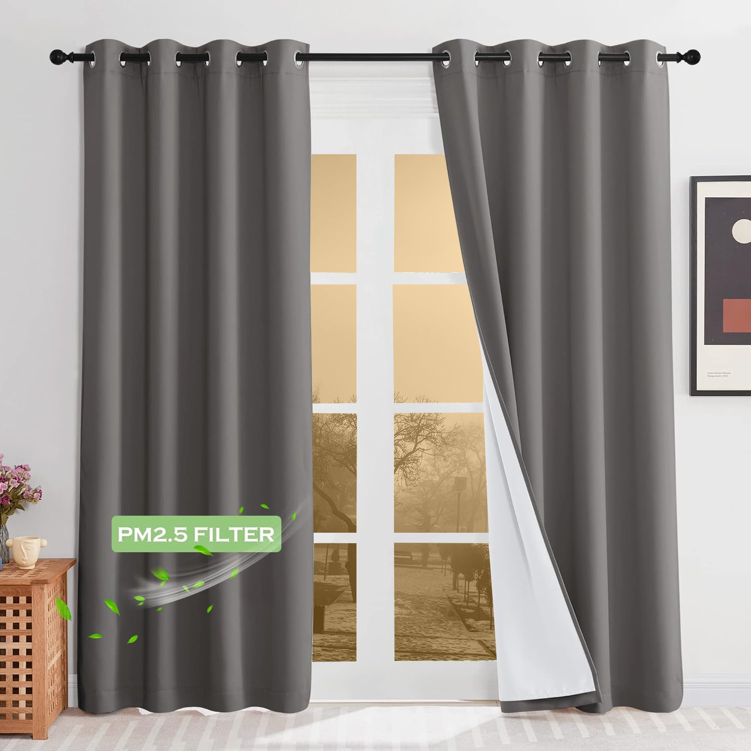 KGORGE Soundproof & Dust Particle Filtering Curtains 100% Blackout Window Cover Thermal Insulating Energy Smart Curtains for Living Room Bedroom Baby