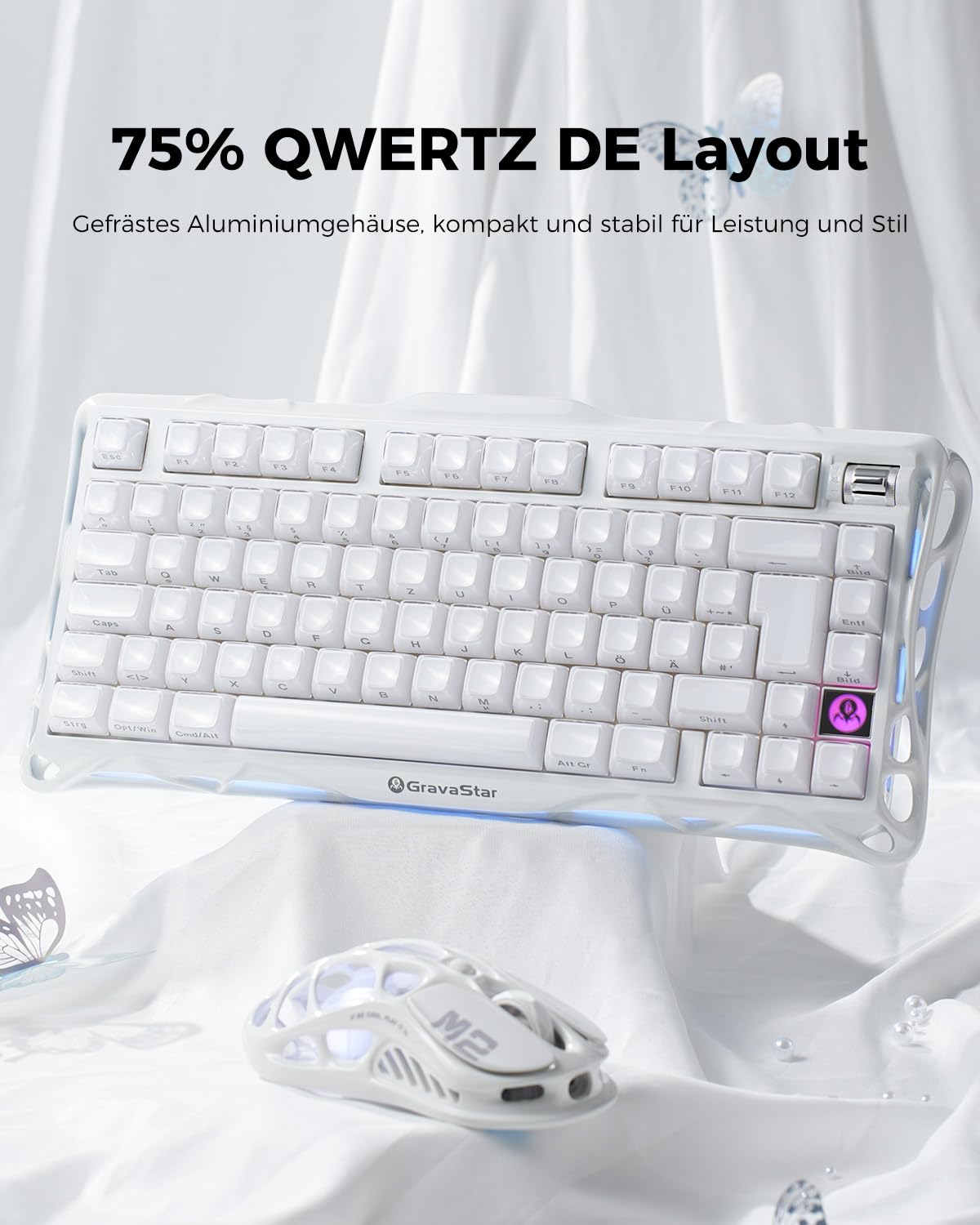 GravaStar Mercury K1 - Tastiera meccanica da gioco QWERTZ, colore: bianco