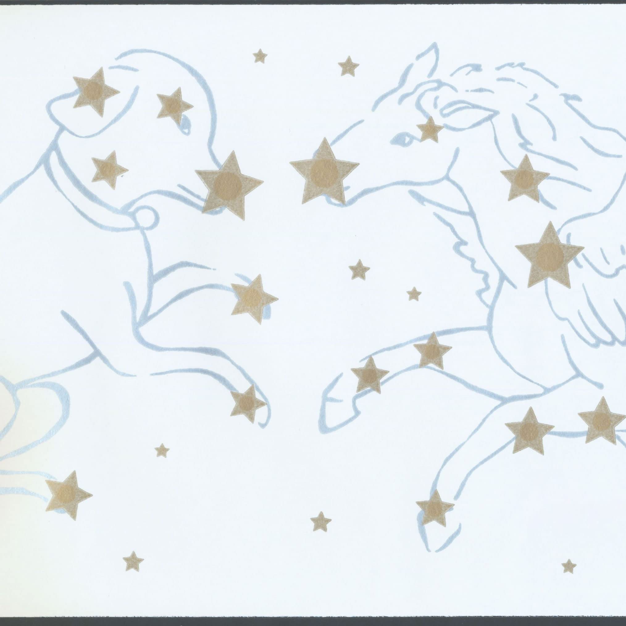 Bordure de papier peint motif étoiles constellations chambre enfant blanc noir jaune CK7814B