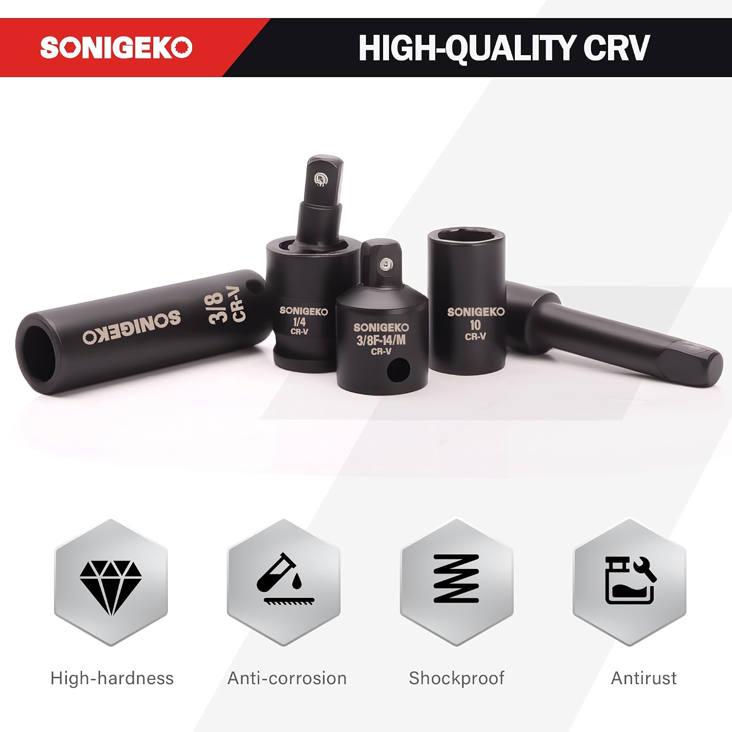 55-Piece 1/4" Drive Impact Socket Set, 6-Point deep & standard SAE/Metric(5/32"-9/16", 4-15mm), CR-V steel. Includes 2",4",6" Extension Bars, Universal Joint & Adapter,Ratchet Handle
