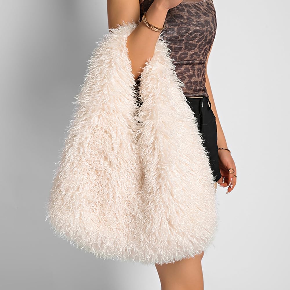 Faux Fur Large Hobo Shoulder Bag for Women Y2K Fluffy Handbag and Purses Cute Plush Furry Totes - Image 5