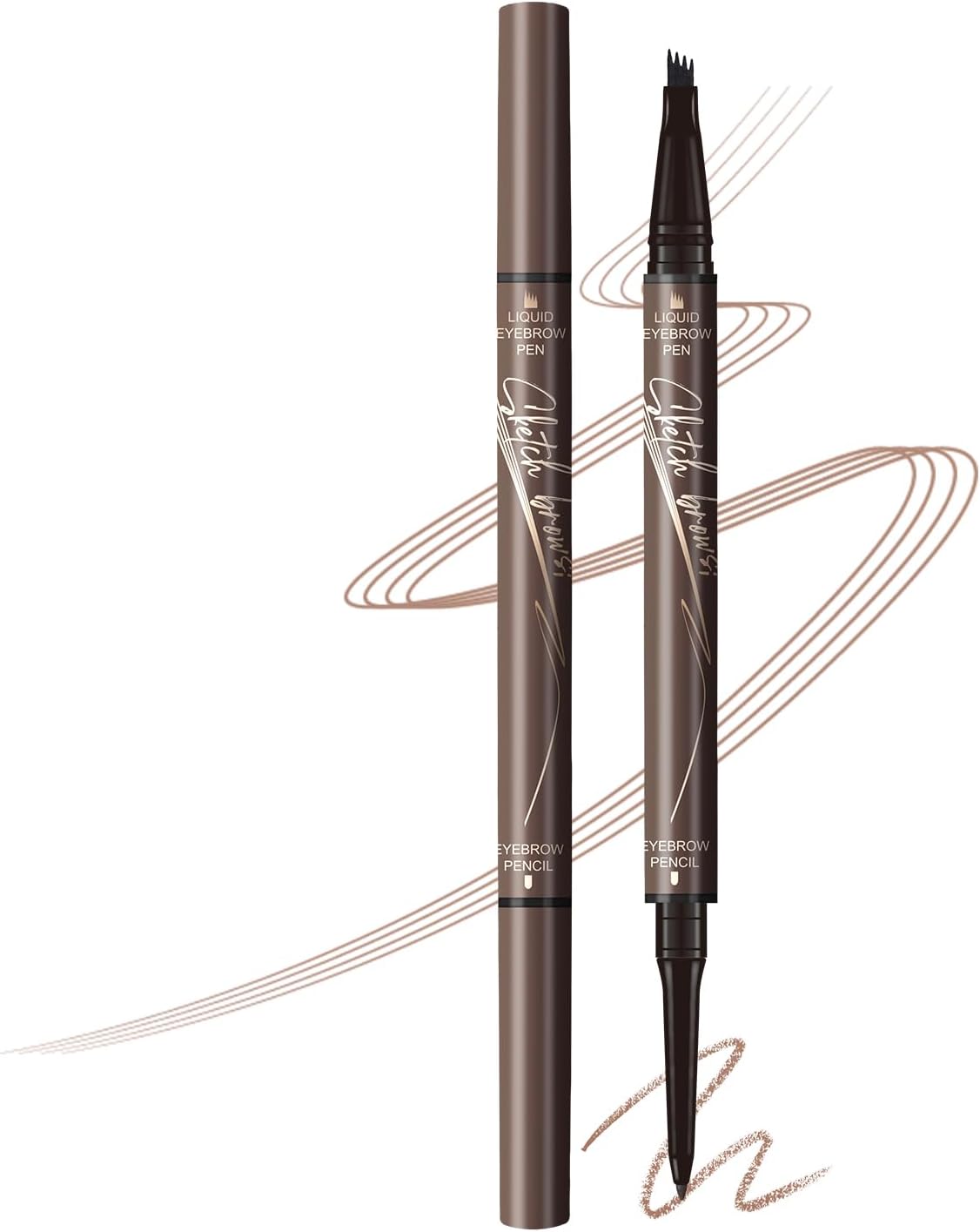 Music Flower Dual-ended Eyebrow Pencil - Ultra-fine Pencil and Four-tip Liquid Brow Pen for Quick and Precise Brow Definition, Eye Makeup Gifts for Women, Chestnut