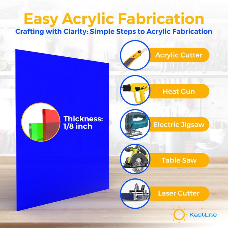 KASTLITE Colored Acrylic Sheets Nominal 6" x 6" - Plastic Sheet Easy to Cut, Saw, Shape, Laser Cut - Ideal for Arts & Crafts & DIY Projects- Durable, Lightweight, Scratch Resistant - Blue 4 Pack