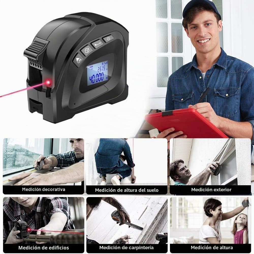 Cinta métrica láser, 2 en 1, medidor de distancia láser digital con pantalla LCD, medición láser de 40 m, cinta métrica de 5 m, área de medición/volumen/distancia