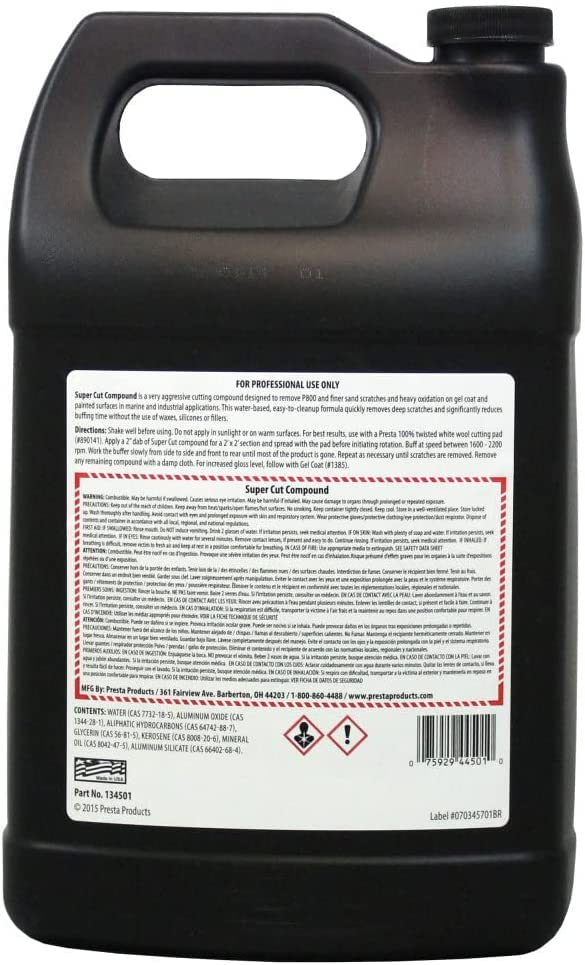 Presta 134501 Super Cut Extremely Aggressive Compound Designed to Remove Up to 600-grit Sand Scratches and Oxidation -1 Gallon (134501)