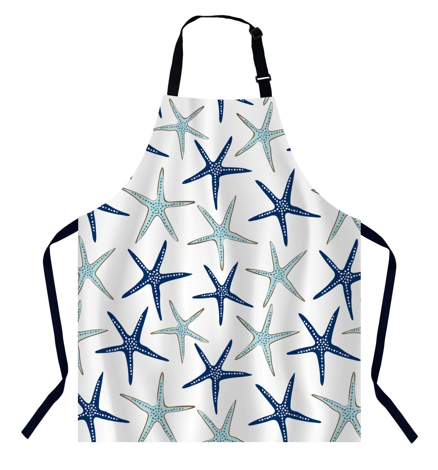 BGBDEIA Navy Blue and Turquoise Starfish Apron for Women Men, Adjustable Apron Cooking Kitchen Chef Apron for Home Kitchen, Baking Gardening BBQ, Coffee House, Restaurant