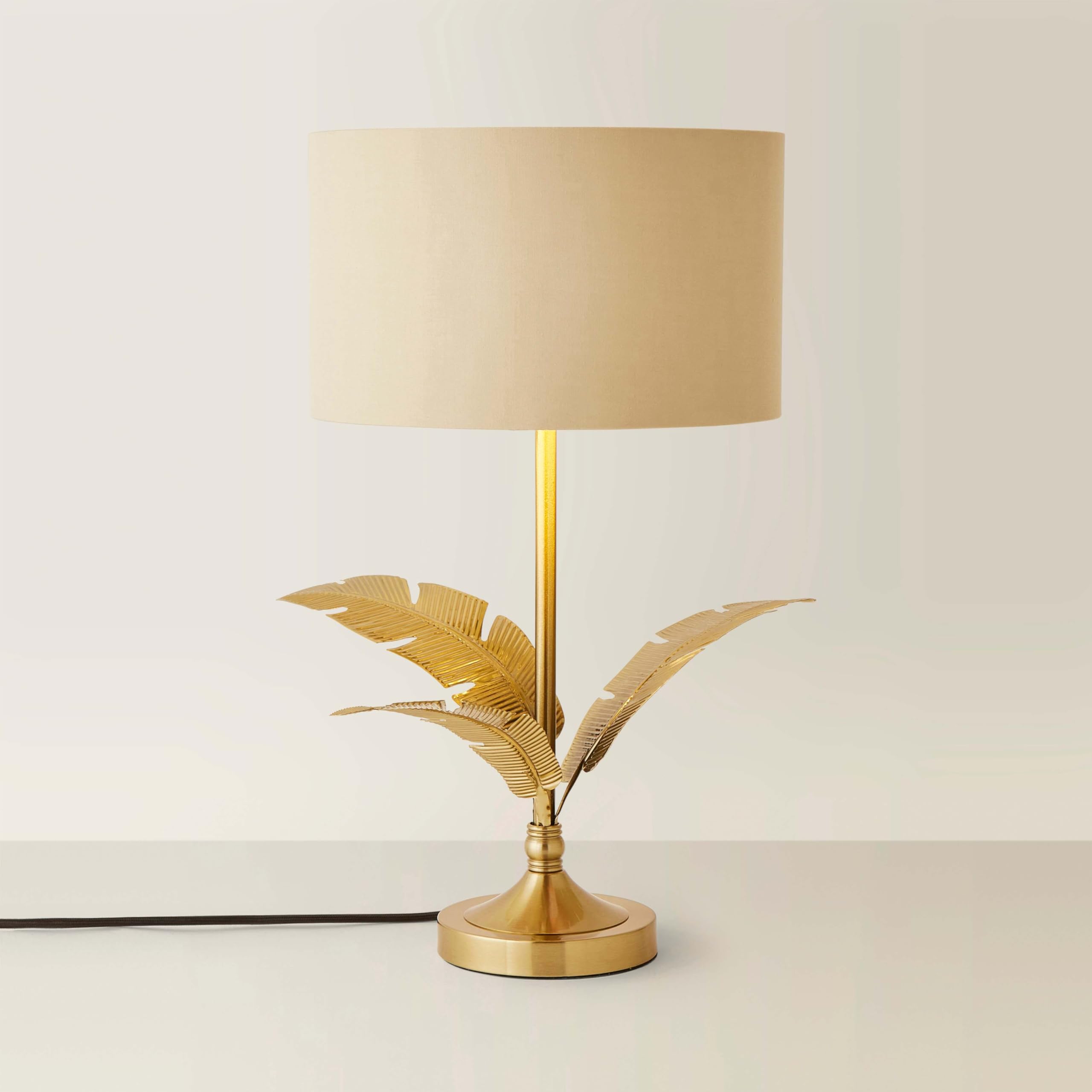 Valuelights Natural With Metallic Gold | Christina Drum Shade Gold Palm Leaf Table Lamp | Table Lamps, Home Décor & Improvement Essential
