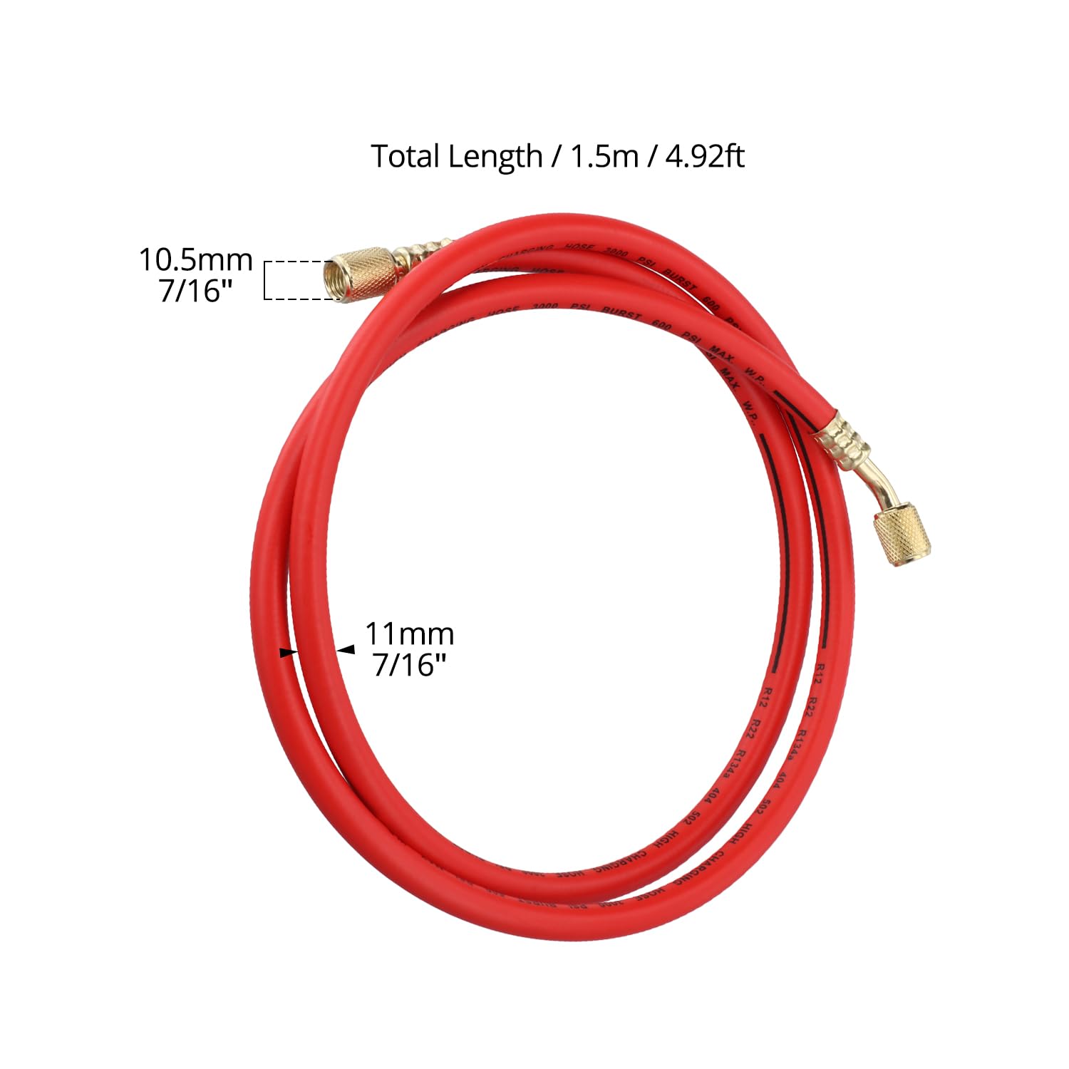 QWORK® 1,5 m wąż do ładowania czynnika chłodniczego, R134a, klimatyzacja, węże napełniające czynnikiem chłodniczym, 1/4", 600-3000 psi, wysokie ciśnienie