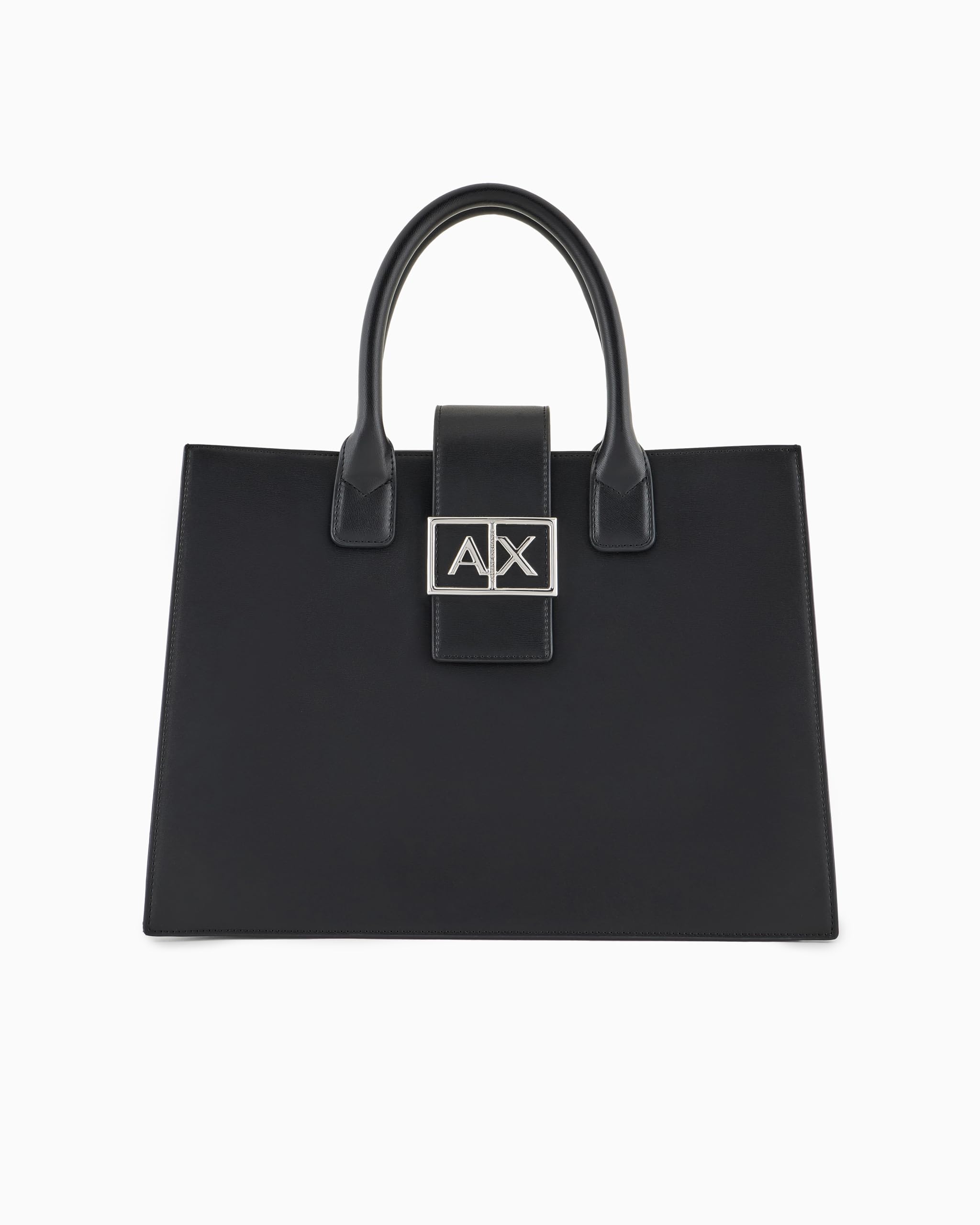 Armani Exchange Women's Jodie, Sustainable, Logo plate closure, Medium Tote, Black, One size