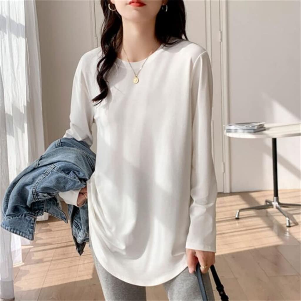 ditanLEIGE Arc Long-sleeved T-shirt Top White Long Loose Spring Bottom Shirt Women Inside The Western Style (Color : C, Size : L code)