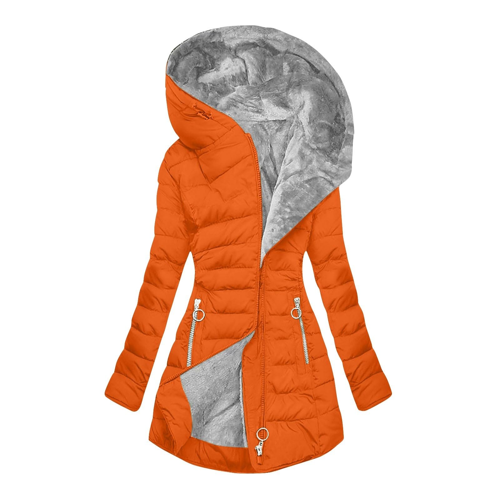 Cappotto Donna Invernale con Cappuccio Foderati Giacca Lungo Imbottito Casual con Tasche e Coulisse Capispalla per Il Freddo Antivento in Pile Termici Elegante Giubbotto Lungo Spessa Cappotto Piumino