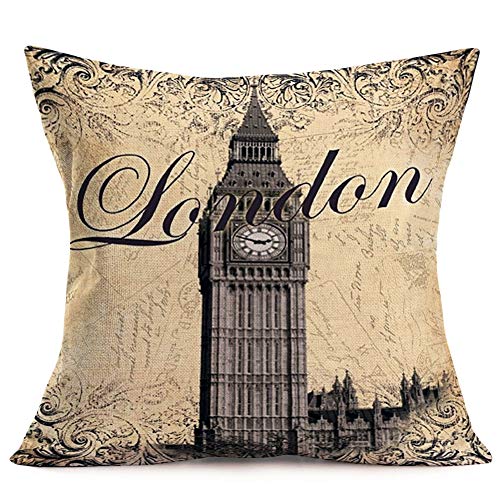 Sharej World Famous Building Cotton Linen 4 Pack Cushion Cover London Paris Pisa Rome Vintage Pattern Square Decor Pillow Shams For Home Sofa Decorative Throw Pillow Case 18" X 18" (Building) #TOP1