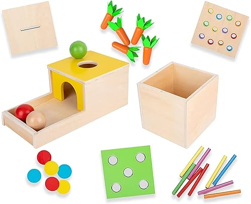 Montessori - Kit de juego de caja, material de aprendizaje de desarrollo infantil temprano para bebés de 1 a 3 años (kit de juego, 4 para 1)
