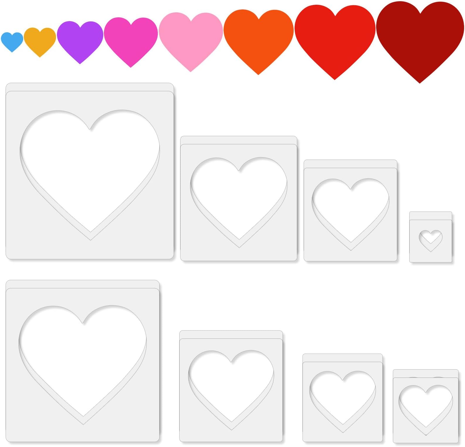 16 PCS Heart Stencils Template Stencil, Large Heart Stencil Large to Small Different Sizes Reusable Painting Template for Fabric Walls Arts Paper Home Decoration