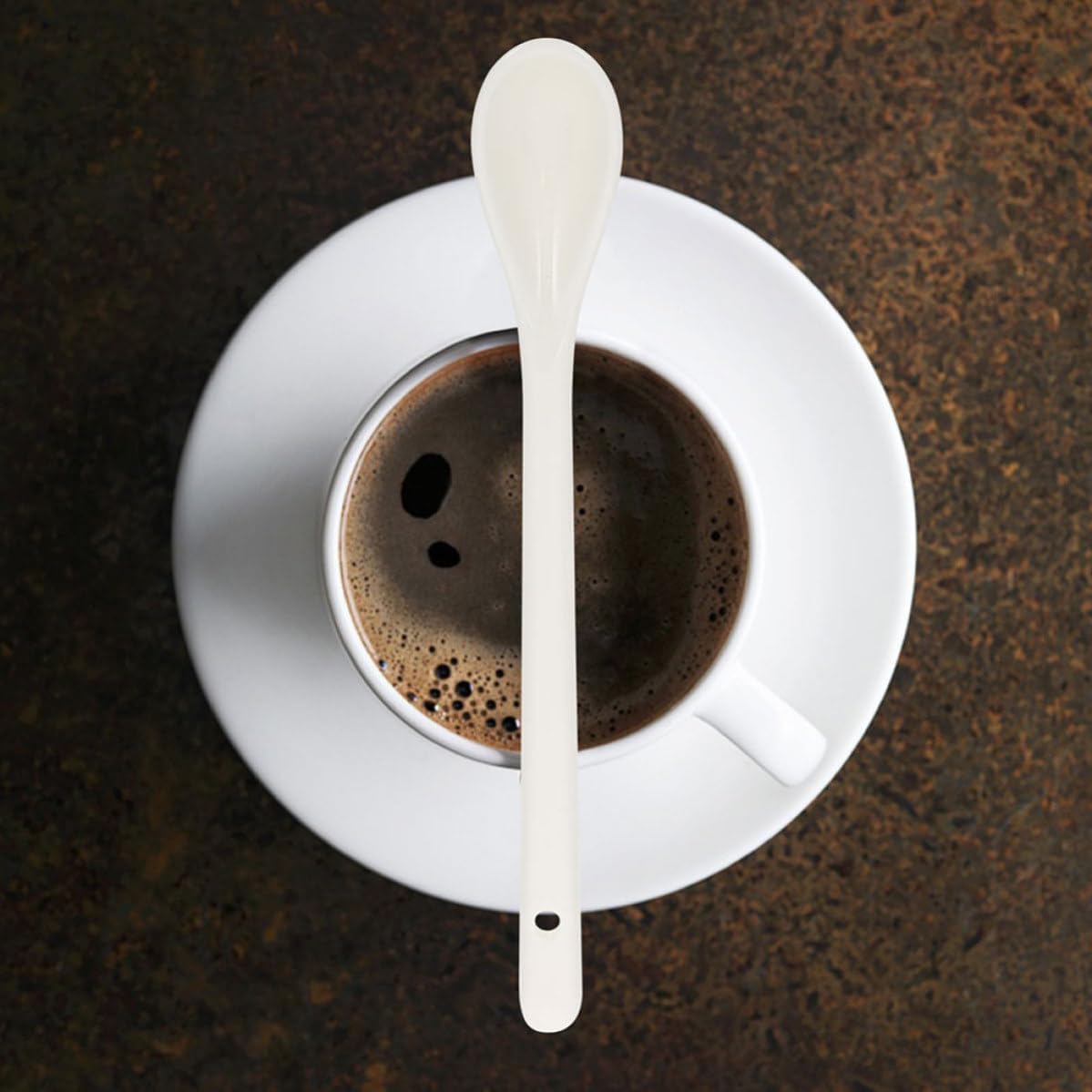 OUNONA 6pcs Ceramic Mixing Spoons White Long Handle Polish Surface Beverage Stirring Spoons for Mixing Drinks and Stirring Dessert