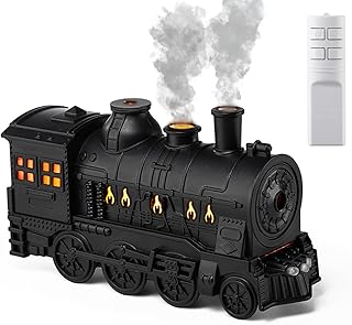 Oil Diffuser, Ultrasonic Cute Cooking Locomotive Steam Express Train Flame Aroma Diffuser Humidifier Cool Mist with Jellyfish Smokes, Lights & Sound, for Men, Dad, Kids, Boyfriend
