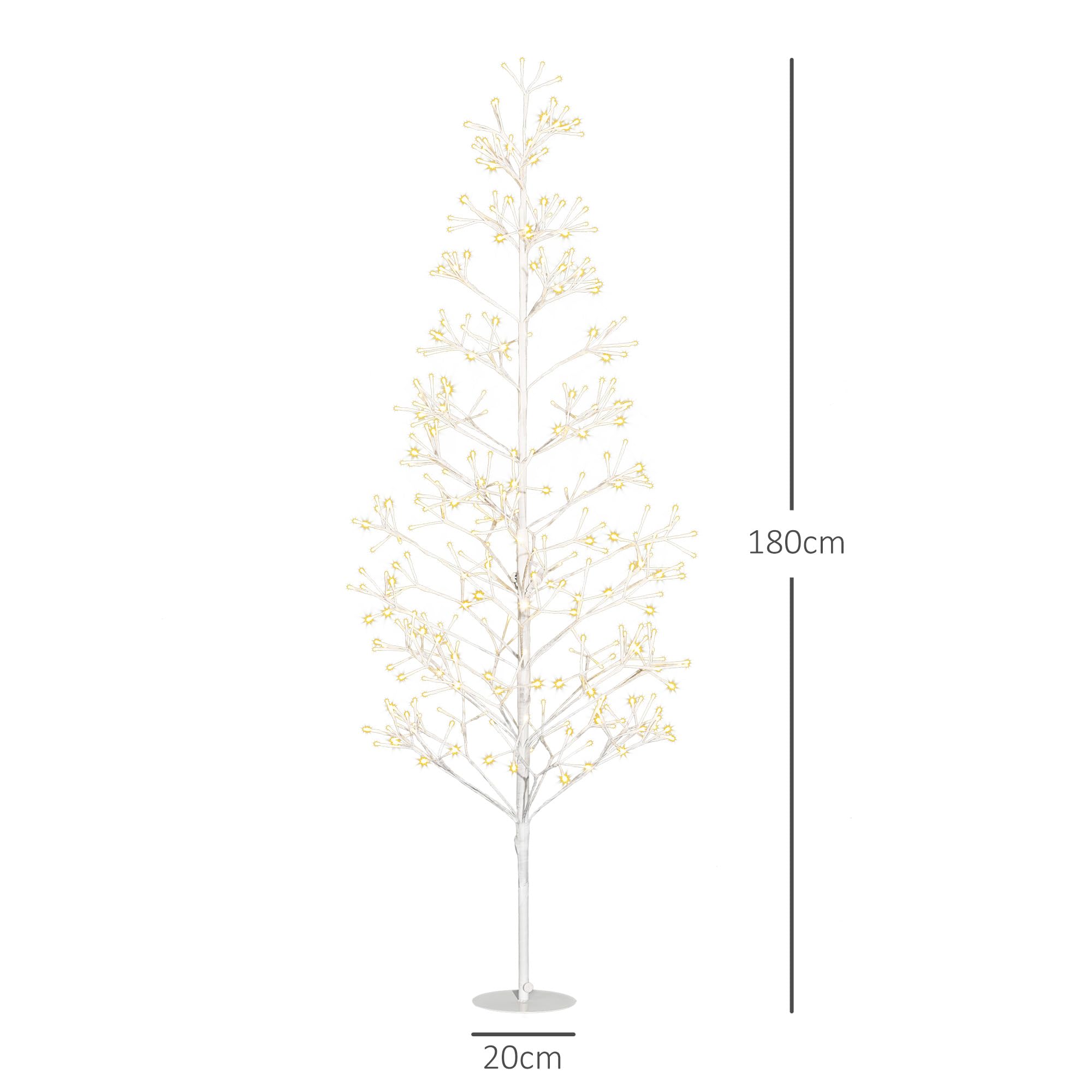 HOMCOM Albero di Natale Artificiale 384 Luci LED Bianche Ø20x180 cm Bianco