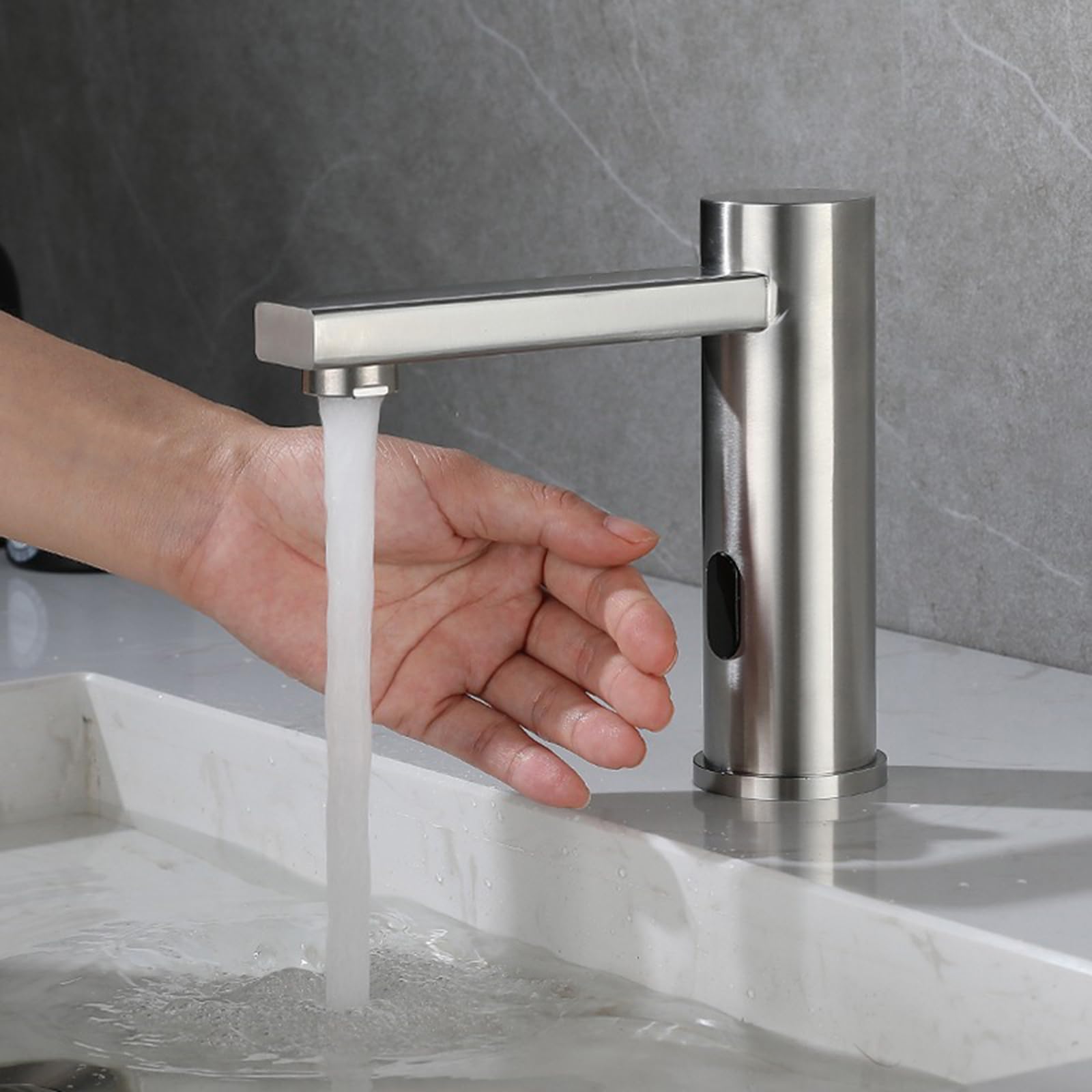 ZYCHSJXA Cold Water Only Touchless Tap Basin Mixer Taps Bathroom Infrared Sensor Faucet Mixer,Brushed