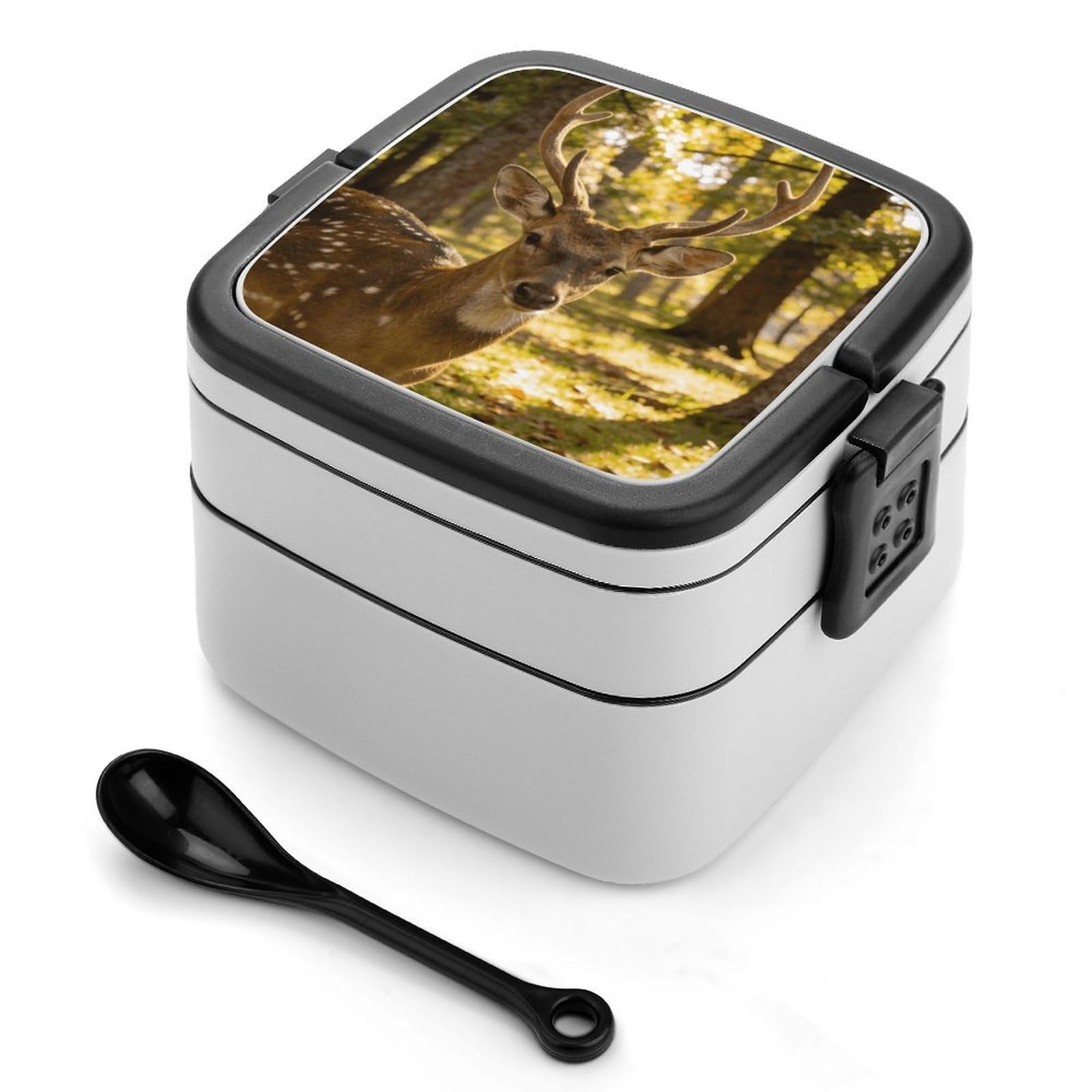 LZQPOEAS Fur Horn Shining Light Bento Box with Handle Spoon Portable Leak-Proof Lunch Box 1000 ML Large Insulated Adult Lunch Boxes 2-Layer Stackable Lunch Container for Work Gym Outdoor