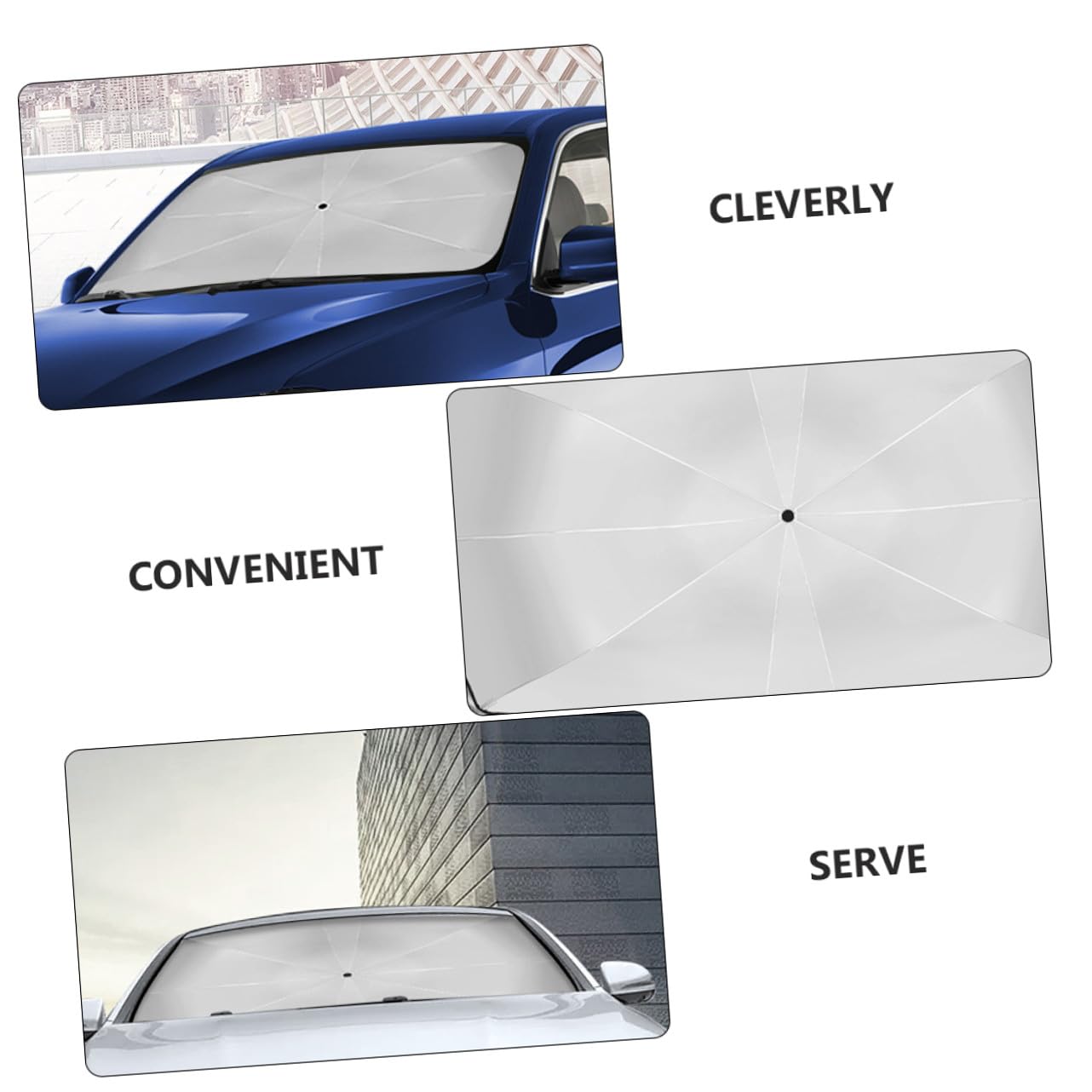 GANAZONO Pare-Soleil Pliable pour Pare-Brise de Voiture Protection Anti-UV en Acier et Revêtement Argenté pour Garder L'intérieur Frais en Voiture