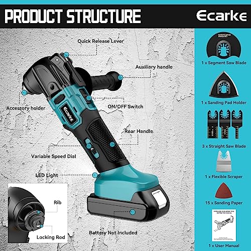 Ecarke Cordless Oscillating Multi-Tool for Ma-Kita 18V Battery, Brushless Multitool with 6 Variable Speeds, Oscillating Tool Kit for Removing, Scraping, Cutting with 23 Accessories(NO Battery) 2 Ecarke Cordless Oscillating Multi-Tool for Ma-Kita 18V Battery, Brushless Multitool with 6 Variable Speeds, Oscillating Tool Kit for Removing, Scraping, Cutting with 23 Accessories(NO Battery) - Image 2
