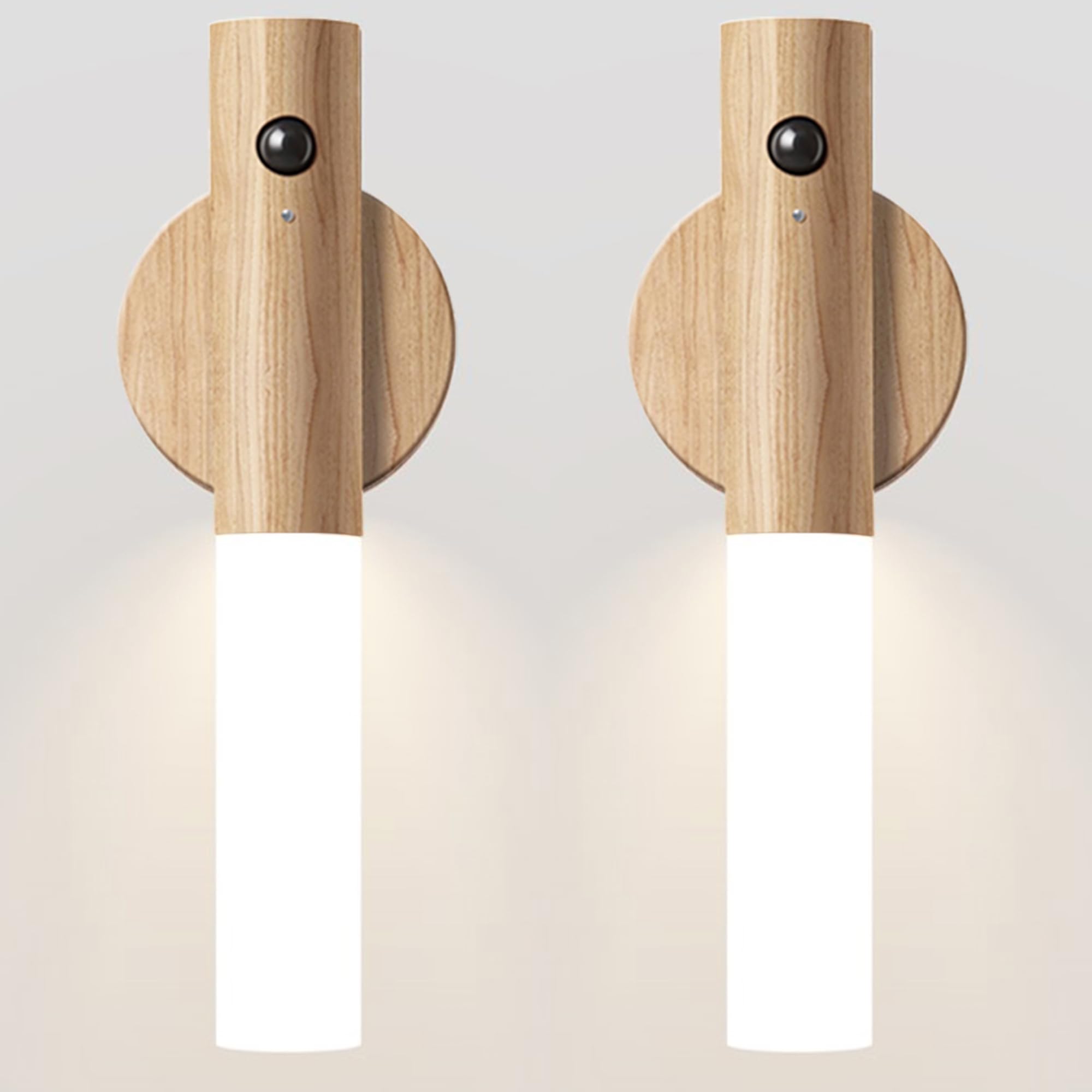 Chilvane Motion Sensor Light Indoor Night Light Wall Sconce Wooden Rechargeable Portable Magnetic Battery Operated LED Night Light
