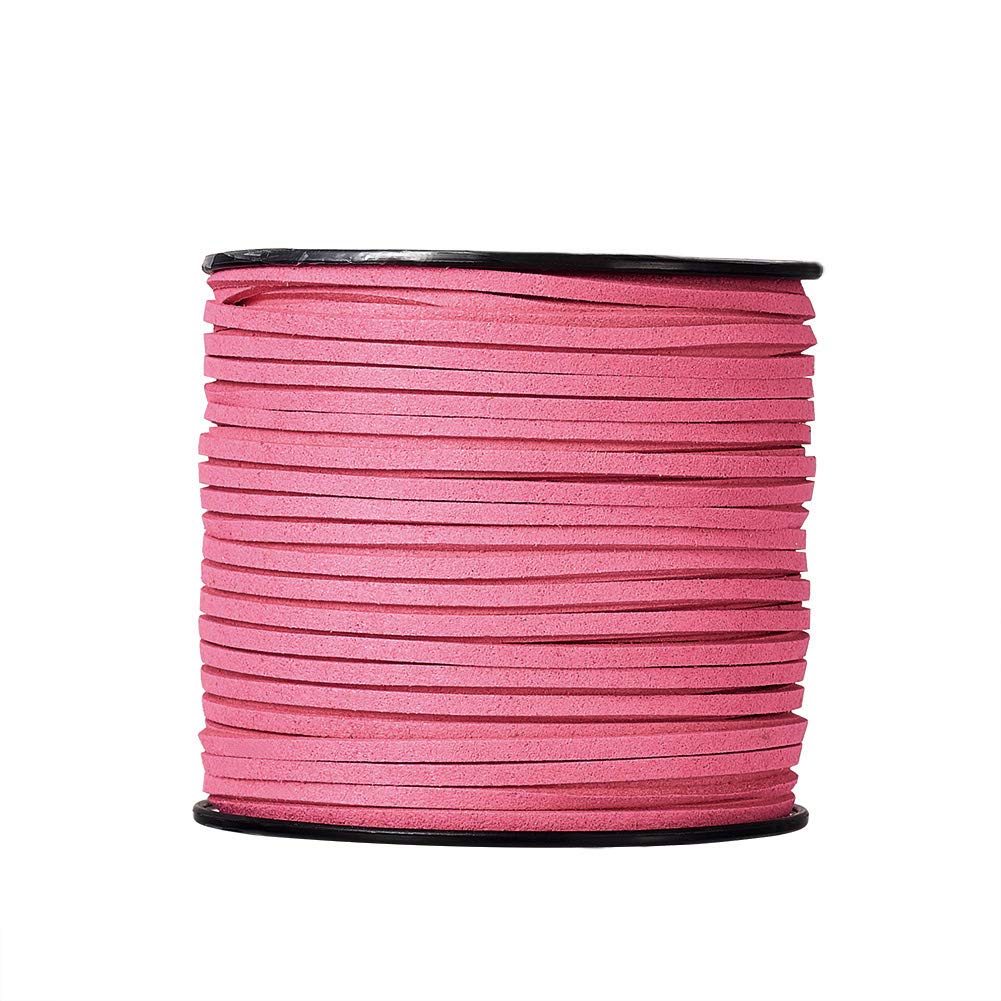 PandaHall 98 Yards 3mm Faux Suede Cord Flat Faux Leather Cord Beading String Rope Thread for Bracelet Necklace Jewelry Making DIY Craft(Hot Pink)