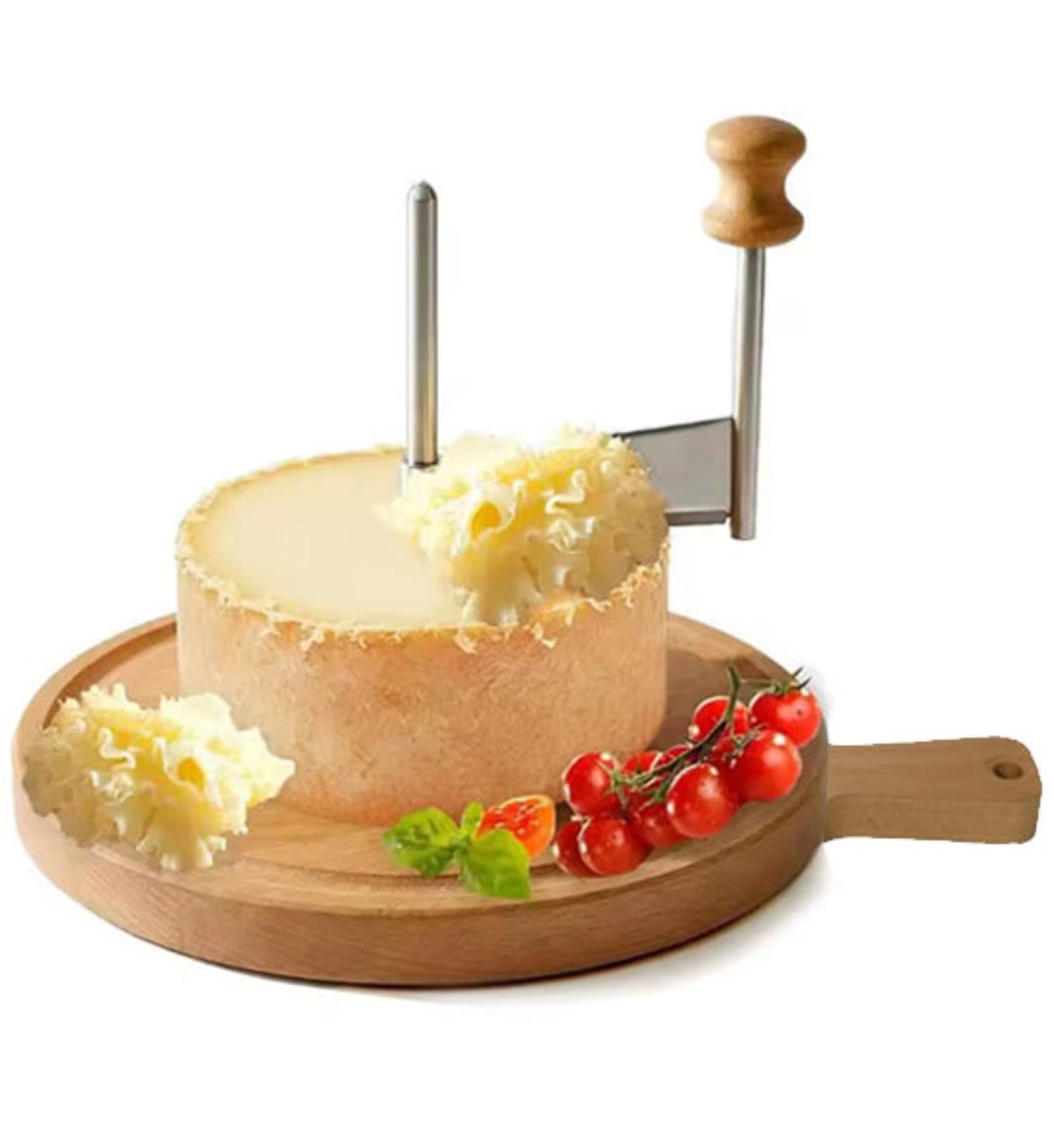 Rotella circolare per formaggi, con lama in acciaio inox e base in legno, per ristoranti, bar e uso domestico