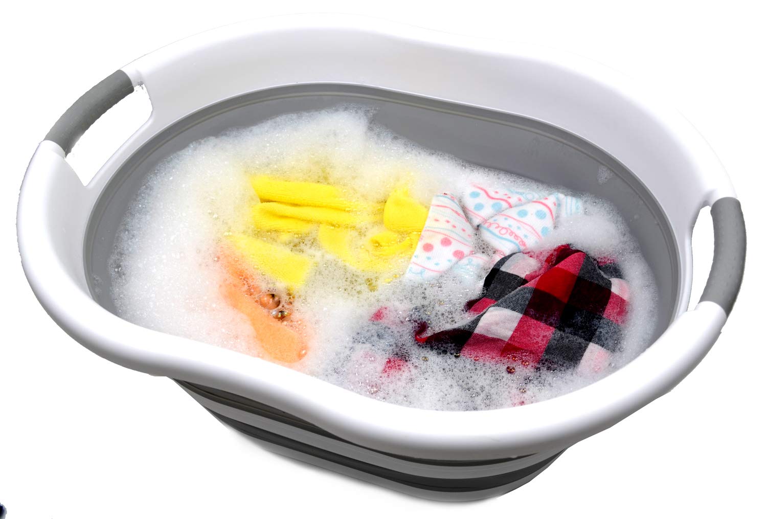 SAMMART Cestino per Biancheria Pieghevole in plastica - Vasca/Cestino Ovale - Contenitore/organizzatore Pieghevole - Vasca di Lavaggio Portatile - Cesto per Biancheria salvaspazio (Grigio) 36L