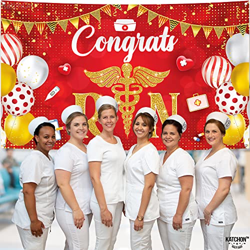 Image of KatchOn Congrats RN Graduation Banner - Large 72x44 Inch | Red Nurse Banner | Nursing Party Decorations for Class of 2026 | Nurse 2026 Graduation Decorations