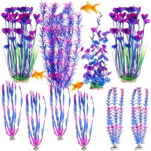 10 Pcs Large Aquarium Artificial Plants Decorations, Tall Plastic...