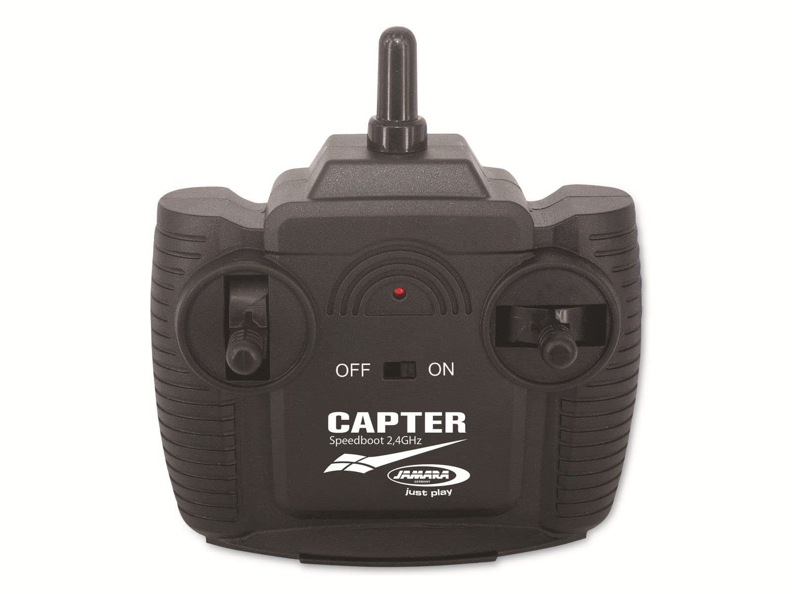 JAMARA 410139 - Capter Speedboot 2,4 GHz - ca. 20 Km/h, 2 Antriebsmotoren, Sicherheitsfunktion, Gleiterrumpf für hohe Geschwindigkeiten, zusätzliche Dichtung im Deckel Schwarz/Grün