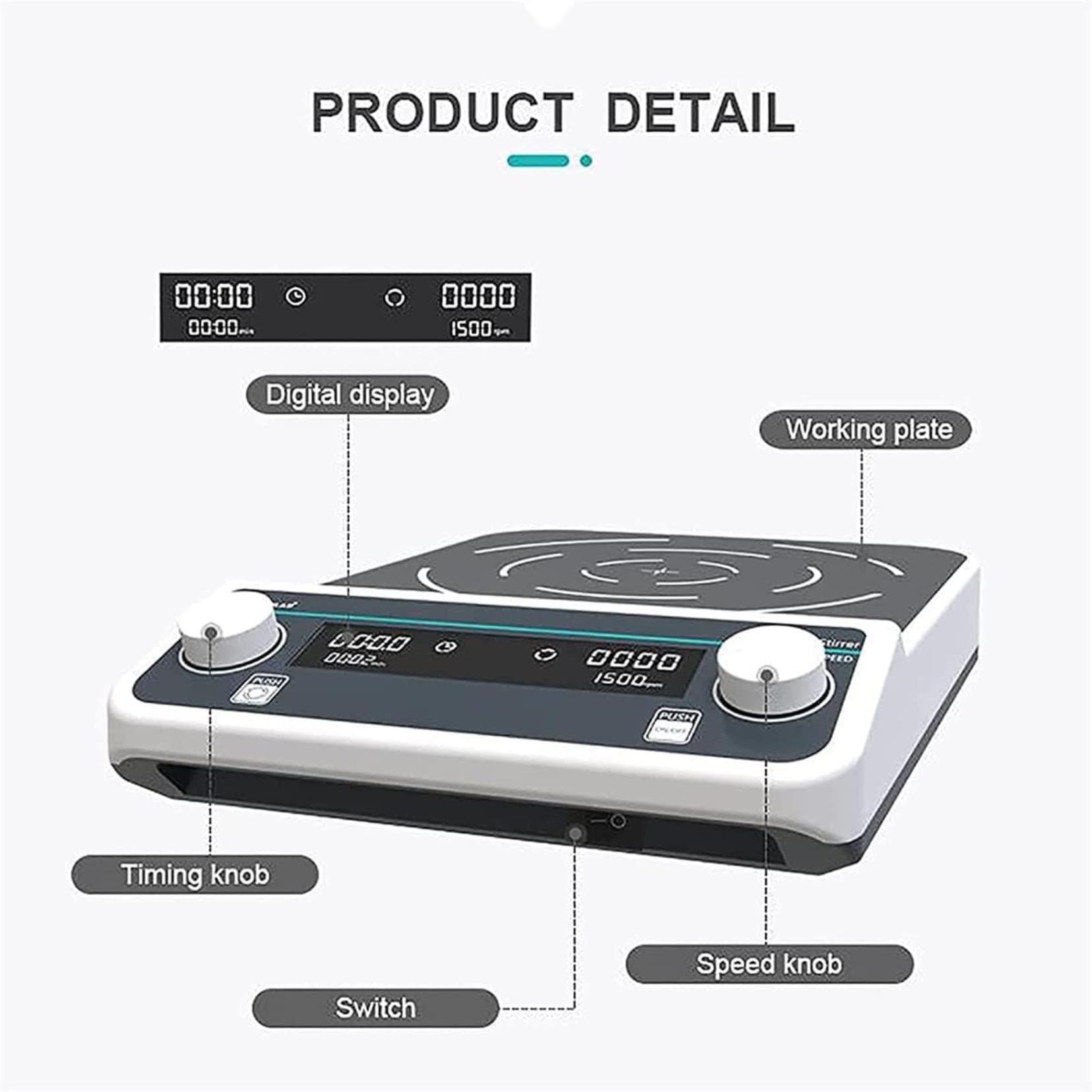 Agitatore Magnetico Digitale con Piastra Riscaldante LCD, Agitatore Magnetico da Laboratorio di Grande capacità, 50-1500 Giri/Min, Agitazione avanti E Indietro da 10 L/15(10 Litri)