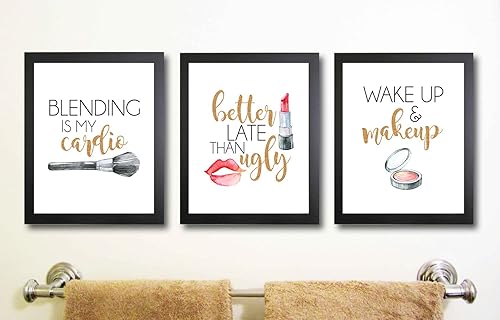 Miniatura 2 de Silly Goose Gifts Better Late Than Ugly Make Up Room - Impresiones artísticas de pared (juego de tres) de 8 x 10 pulgadas, sin marcos, decoración de