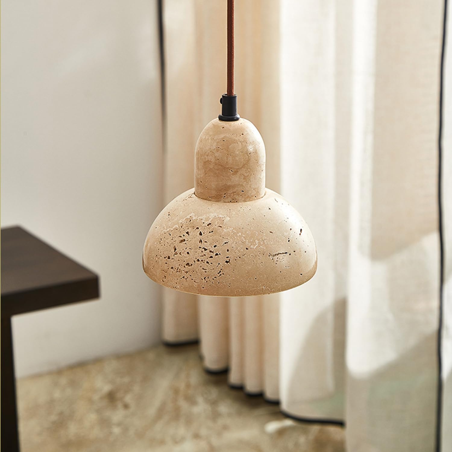 Lampada Sospensione Giapponese Wabi-sabi In Travertino, 5,9 Pollici