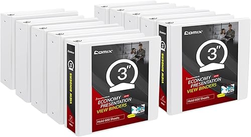 Vista 13 de Comix Carpeta de anillos redondos resistente de 3 pulgadas con cubierta transparente, capacidad para 600 hojas de papel tamaño carta de EE. UU.