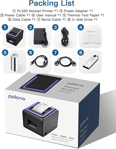 Miniatura 8 de Impresora de recibos impresora térmica POLONO PL330 de 3 18 pulgadas de 3150in impresora de recibos POS de 11811ins con cortador automático para