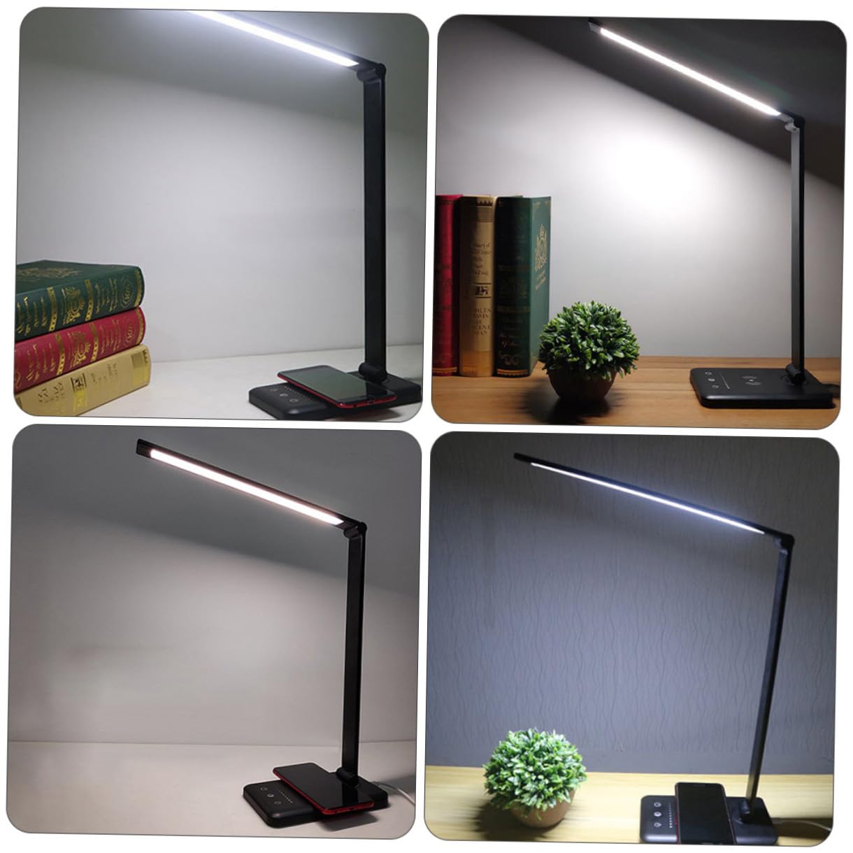 LED Schreibtischlampe Stufiger Touch dimmung Faltbar Kabellose Ladefunktion Aluminium und Kunststoff Augenschonend Geeignet für Arbeitszimmer und Schlafzimmer