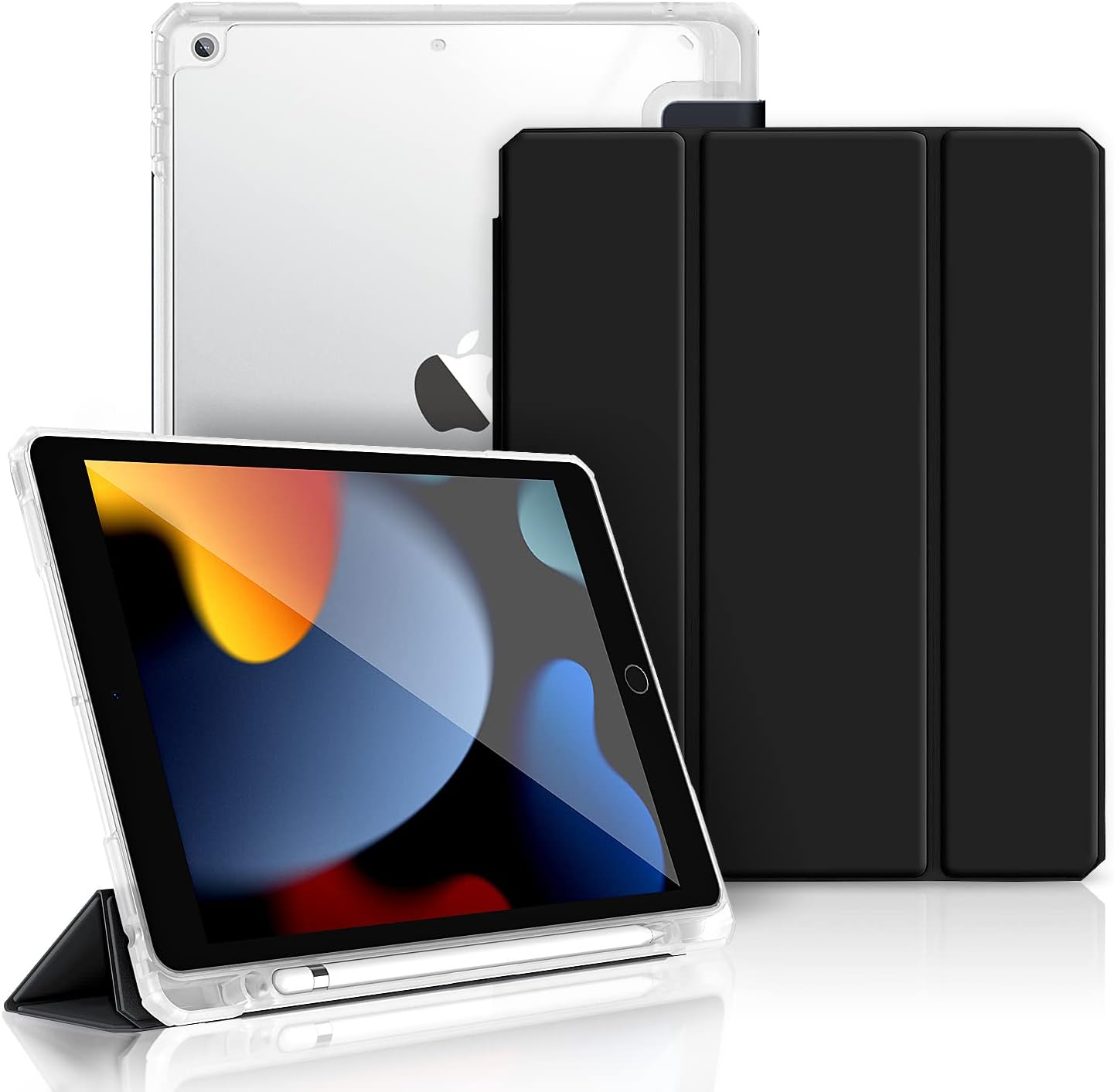 Gahwa Funda para iPad 10,2 Pulgadas(7ª/8ª/9ª Generación, 2019/2020/2021 Modelo), Delgada Smart Cover Case con Auto-Sueño/Estela Función, Tríptica Carcasa con Soporte Integrado para Pencil - Negro