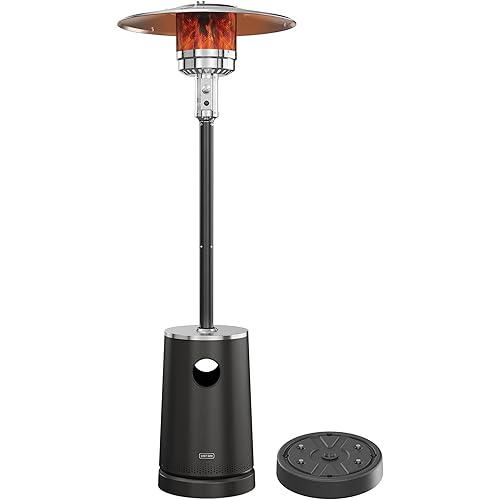 EAST OAK 55,000 BTU Patio Heater with Sand Box, Table Design, Thicker Stainless Steel Burner, Wheels, Triple Protection System, Propane Outdoor Heater for Home and Residential, Commercial Grade, Black