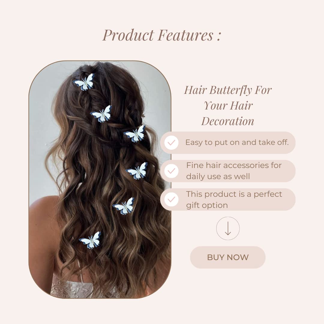 Hair Flare Velvet Butterfly Hair Pin/Comb Slide Designed Hairpin/Side Juda pin/Bridal Hair Accessories- 2462, Grey, Pack of 6 1