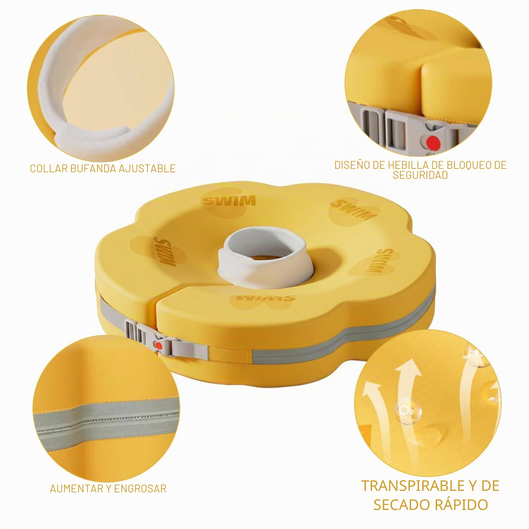 Flotador de Cuello para bebé de 0 a 6 Meses: Flotador de natación Ajustable y Seguro con diseño de Cuello Suave, a Prueba de Fugas para diversión acuática Segura (Amarillo)