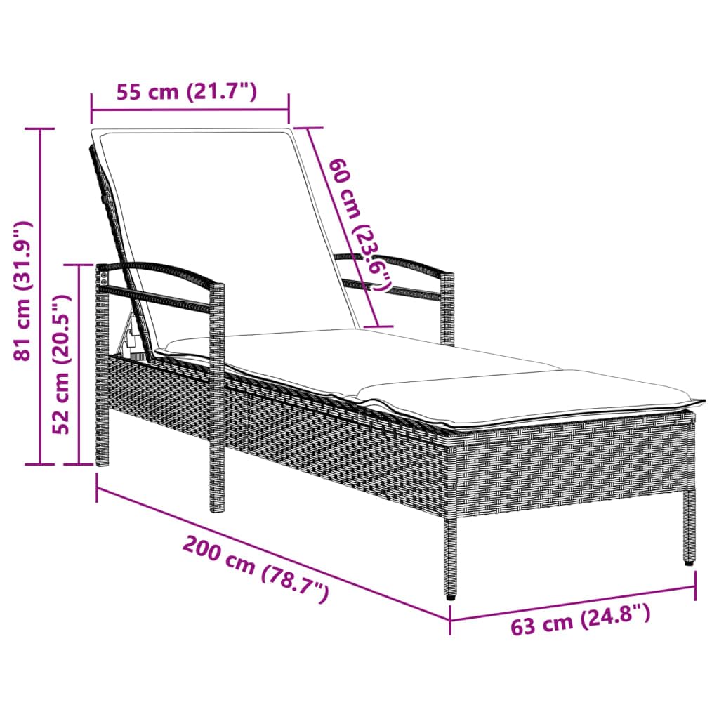 Leżak do opalania z nakładką, w kolorze jasnoszarym, 63 x 200 x 81 cm, polirattanowy leżak ogrodowy i leżak relaksacyjny z regulowanym oparciem, na taras, balkon, basen, plażę, kemping