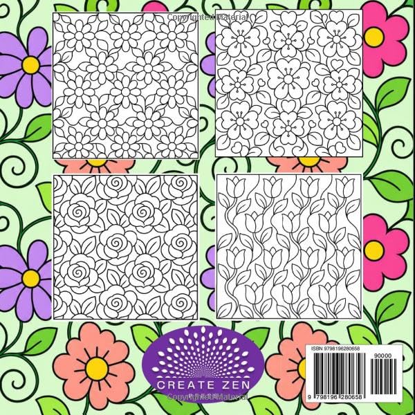 Satisfying Patterns Coloring Book, Floral Edition: 30 Relaxing Flower Designs with Pretty Blooms, Leaves, and Swirling Vines for Stress Relief and Creative Calm image 3
