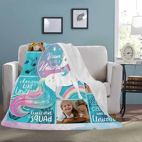 Miniatura 4 de D-Story Manta de unicornio personalizada con foto y nombre para niñas, mantas personalizadas para niños pequeños y adultos, manta personalizada para