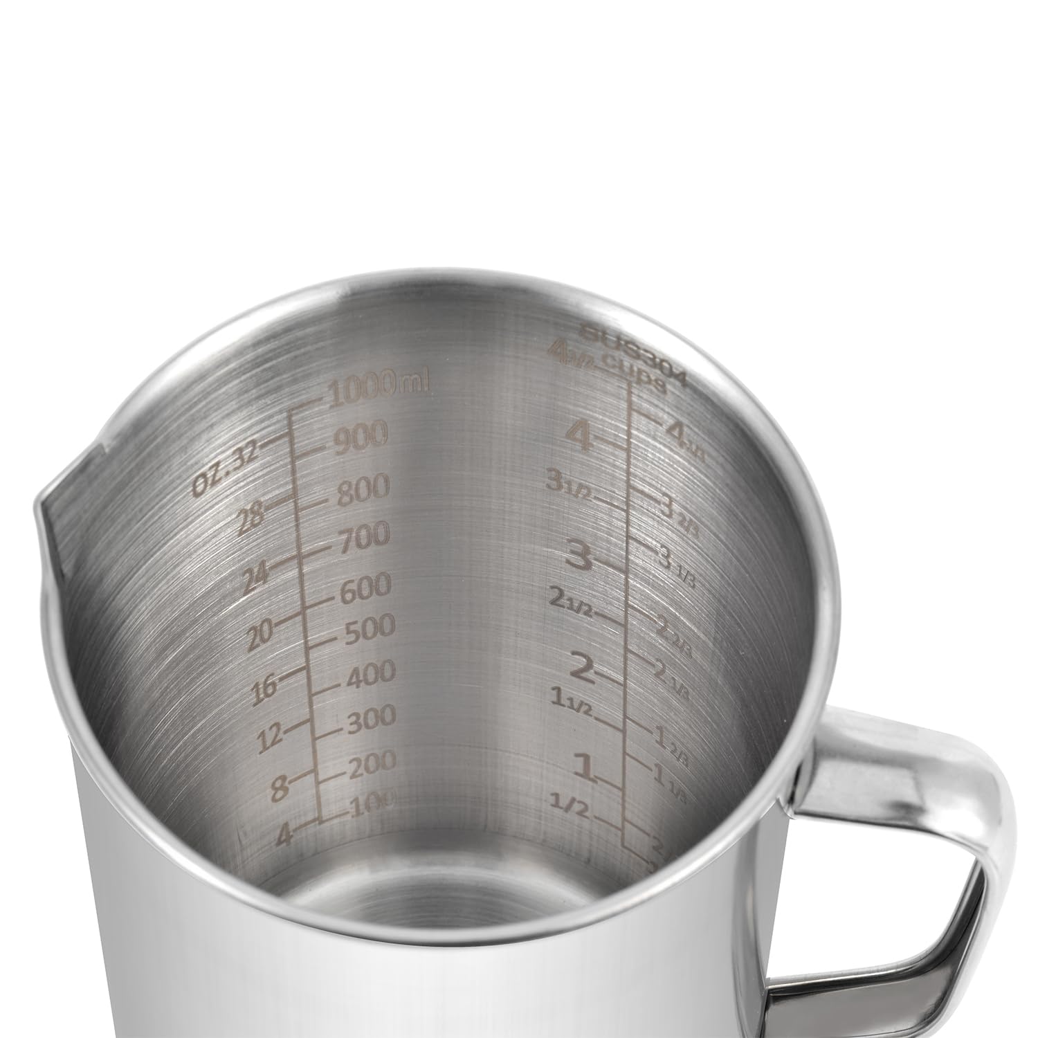 Kichwit Taza medidora de acero inoxidable, taza medidora grande de metal con asa, 1000 ml, 4 tazas